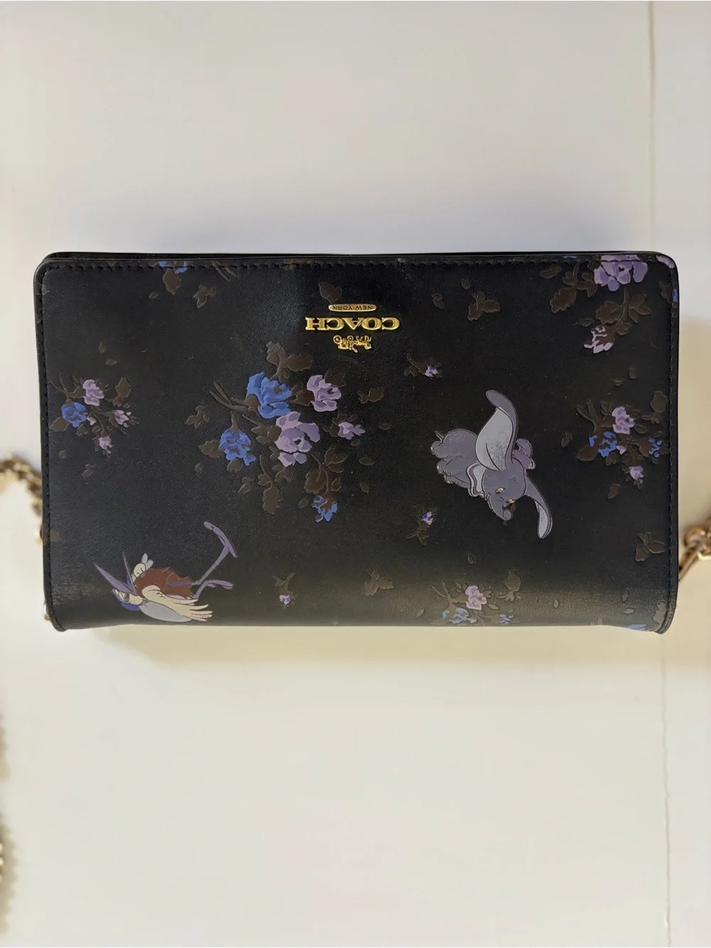 RARE Coach x Disney Dumbo Black Floral Leather Chain Crossbody